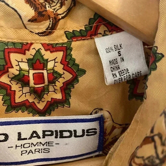 Ted Lapidus Mens 100% Equestrian Print Silk Shirt Button Down - Picture 5 of 6